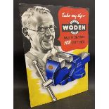 An unusual '3D' pictorial showcard advertising Woden vices, 10 3/4 x 14 3/4".