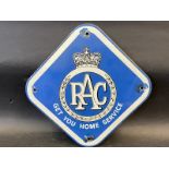 A small RAC Get You Home Service lozenge shaped enamel sign, 8 1/2 x 8 1/2".