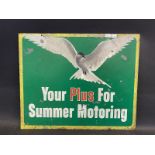 A rectangular double sided tin advertising sign bearing the words 'Your Plus for Summer Motoring',