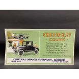 A Chevrolet 'Coupe' motor car display advertising card sign, 21 x 11".