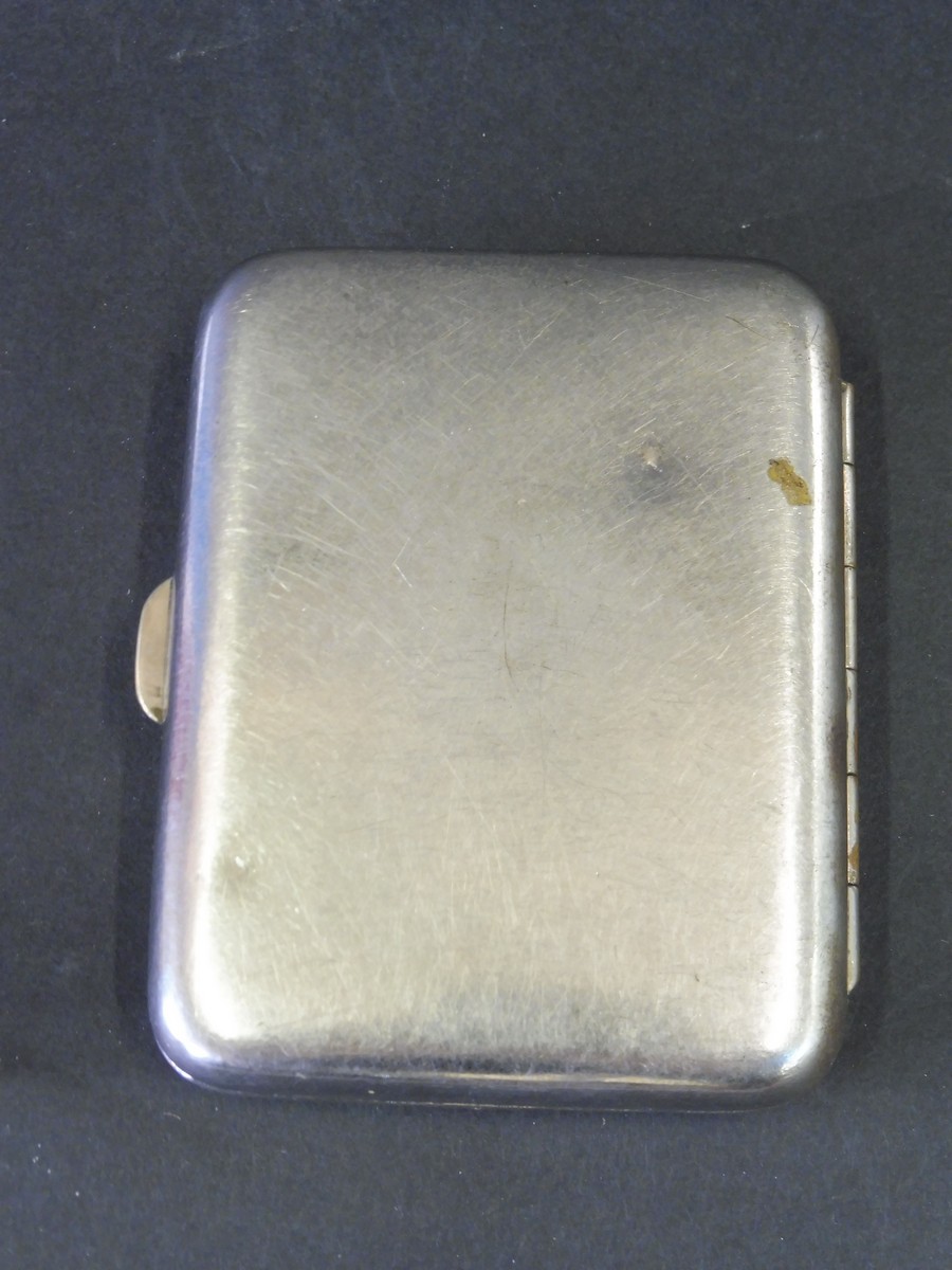 A Morris Commercial Cars silver plated cigarette case, the lid inset with a circular porcelain or - Image 2 of 3