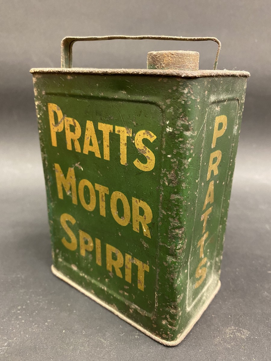 A Pratts Motor Spirit pedal car can.