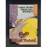 A rare 'Pratts 'Ethyl' beats them all on hills' pictorial card with moveable figures, 4 1/2 x 6".