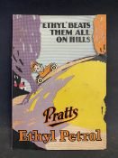 A rare 'Pratts 'Ethyl' beats them all on hills' pictorial card with moveable figures, 4 1/2 x 6".