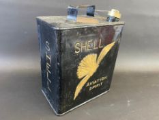 A Shell Aviation Spirit two gallon petrol can with Shell brass cap, unusually with lettering to