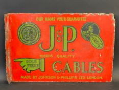 A rare J & P (Johnson & Phillips Ltd) Cables double sided enamel sign with hanging flange, 18 x