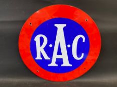 A reproduction RAC circular enamel sign, 18" diameter.