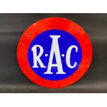 A reproduction RAC circular enamel sign, 18" diameter.