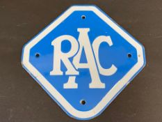 A small RAC enamel lozenge shaped sign, in excellent condition, 8 x 7 3/4".
