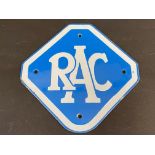 A small RAC enamel lozenge shaped sign, in excellent condition, 8 x 7 3/4".