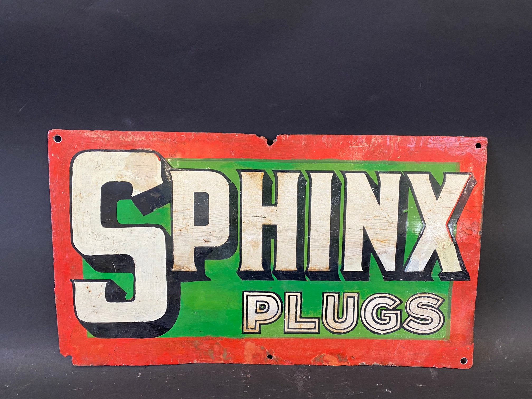 A small Sphinx Plugs rectangular enamel sign, older restoration, 16 x 9".