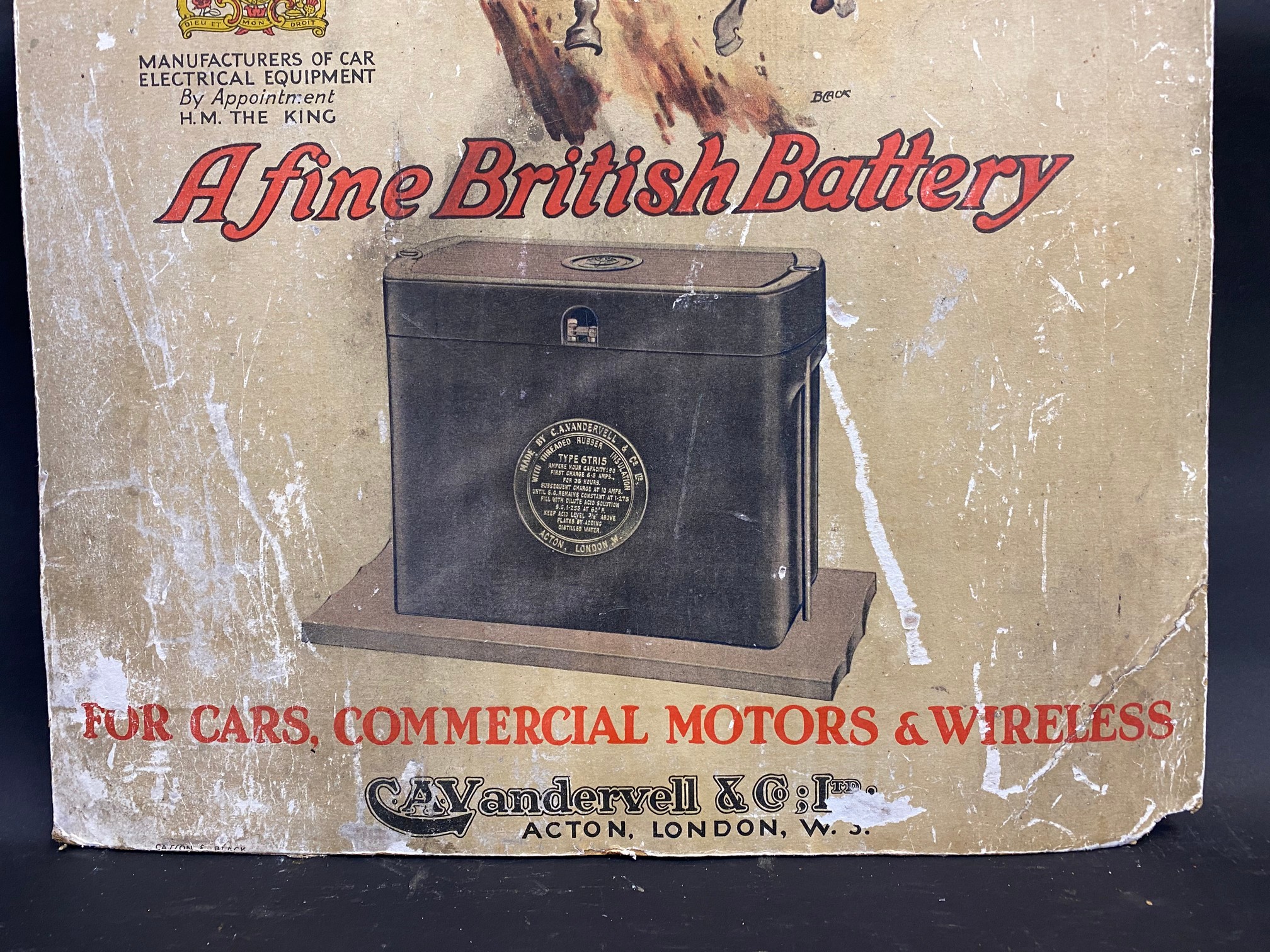 An early CAV 'A Fine British Battery' pictorial showcard, 18 x 25". - Image 2 of 3