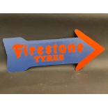 A Firestone Tyres directional double sided arrow rally sign, 23 x 10".