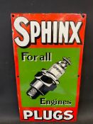 A rarely-seen Sphinx Plugs pictorial enamel sign with some re-touching, 9 x 16".