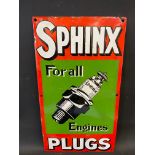 A rarely-seen Sphinx Plugs pictorial enamel sign with some re-touching, 9 x 16".