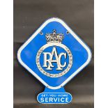 An RAC lozenge shaped double sided enamel sign with Get-you-home service double sided enamel