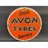 An Avon Tyres circular enamel sign, in good condition, 24" diameter.