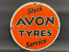 An Avon Tyres circular enamel sign, in good condition, 24" diameter.