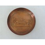 A copper ashtray advertising an Edwardian Humber motor car, stamped J.S & S.