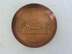 A copper ashtray advertising an Edwardian Humber motor car, stamped J.S & S.
