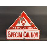 An early Motor Union Special Caution enamel sign, 26 x 22".