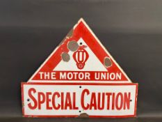 An early Motor Union Special Caution enamel sign, 26 x 22".