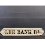 A cast iron road sign for 'Lee Bank Rd', (Birmingham), 49 x 8 1/2".