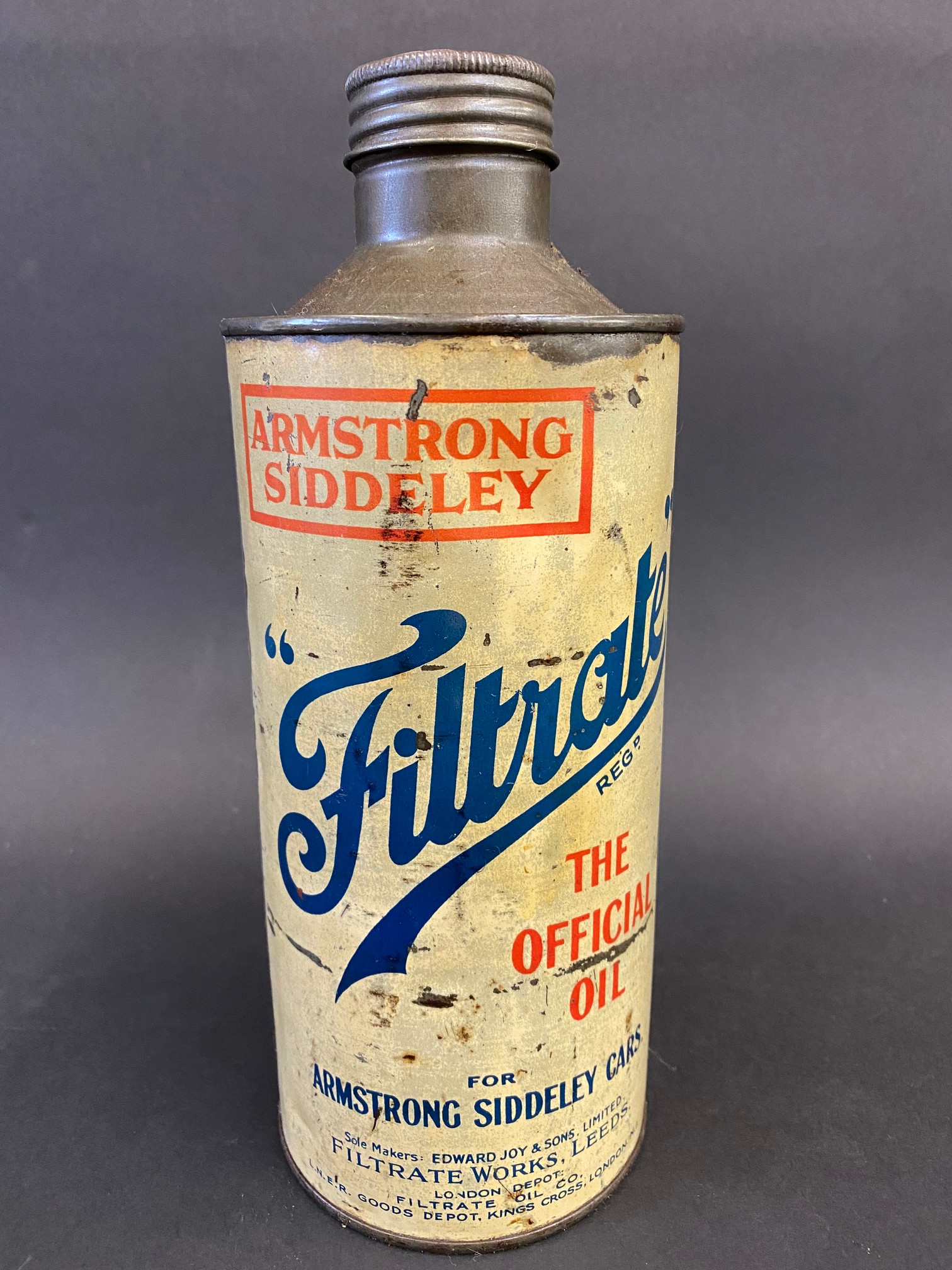 A Filtrate 'Armstrong Siddeley' cylindrical quart oil can. - Image 2 of 4