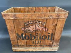 A Mobiloil 'BB' grade wooden packing crate with stencilled lettering to both sides.
