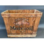 A Mobiloil 'BB' grade wooden packing crate with stencilled lettering to both sides.