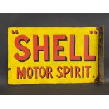 A Shell Motor Spirit double sided enamel sign with hanging flange, 24 x 15".