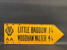 An AA double sided directional double sided enamel road sign by Franco pointing towards Little