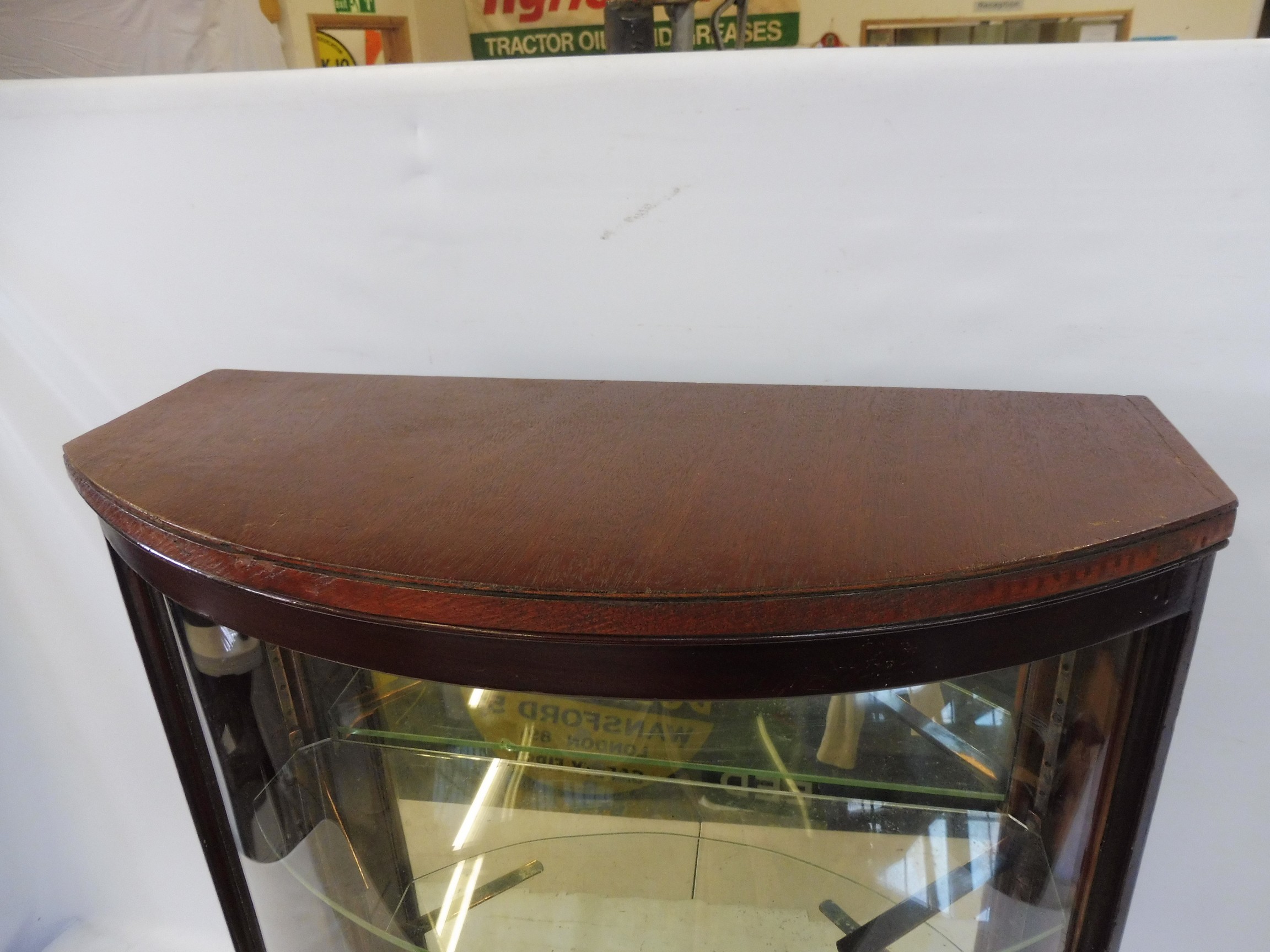 A bow glass fronted rear opening display cabinet with two glass shelves, 24 3/4" w x 35 1/2" h x - Image 9 of 9