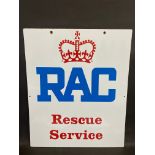 An RAC 'Rescue Service' rectangular double sided enamel sign, in near mint condition, 20 1/2 x 24