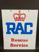 An RAC 'Rescue Service' rectangular double sided enamel sign, in near mint condition, 20 1/2 x 24