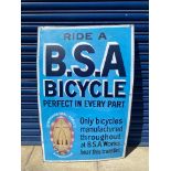 A BSA Bicycle rectangular enamel sign, with some professional restoration, 28 x 44".