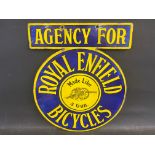 A very good Royal Enfield Bicycles agency double sided enamel sign by Wildman & Meguyer Ltd., in