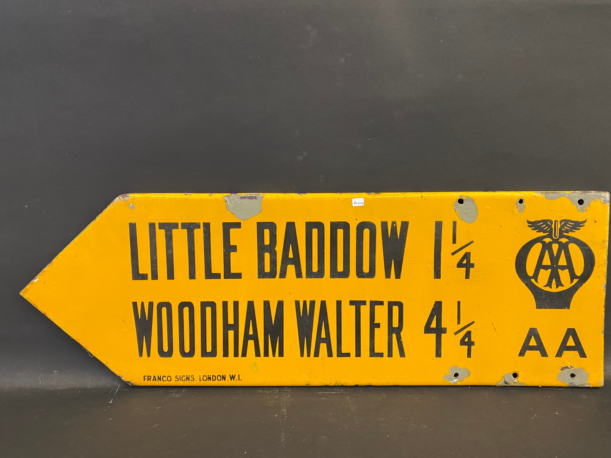 An AA double sided directional double sided enamel road sign by Franco pointing towards Little - Image 4 of 6