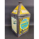 A Gamages Motor Oil five gallon pyramid can of good colour.