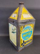 A Gamages Motor Oil five gallon pyramid can of good colour.