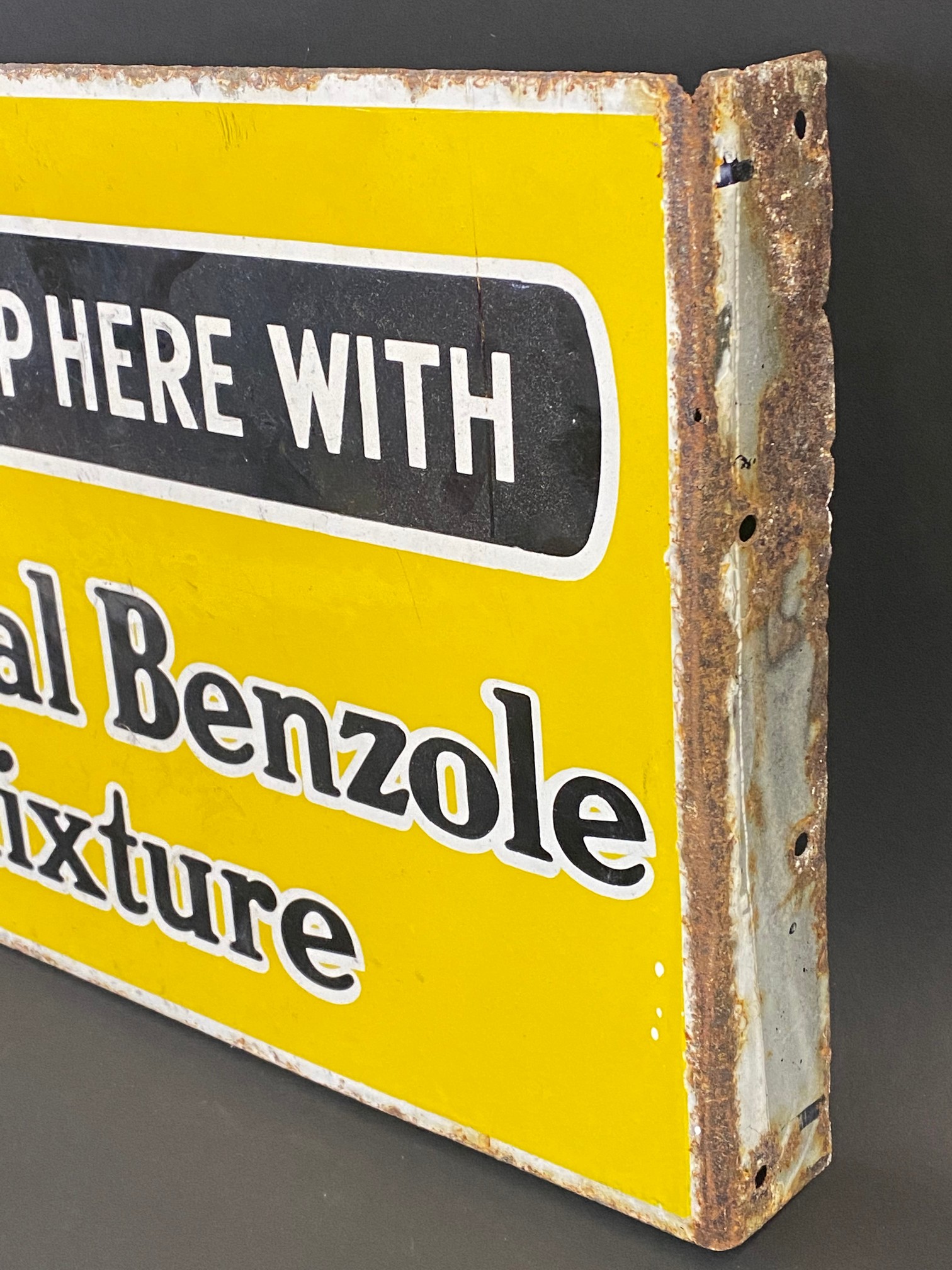 A National Benzole Mixture double sided enamel sign with hanging flange, 18 x 12". - Image 4 of 7