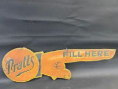 An early Pratts painted wooden double sided directional 'pointing finger' sign dated 1925, 39 x 12".