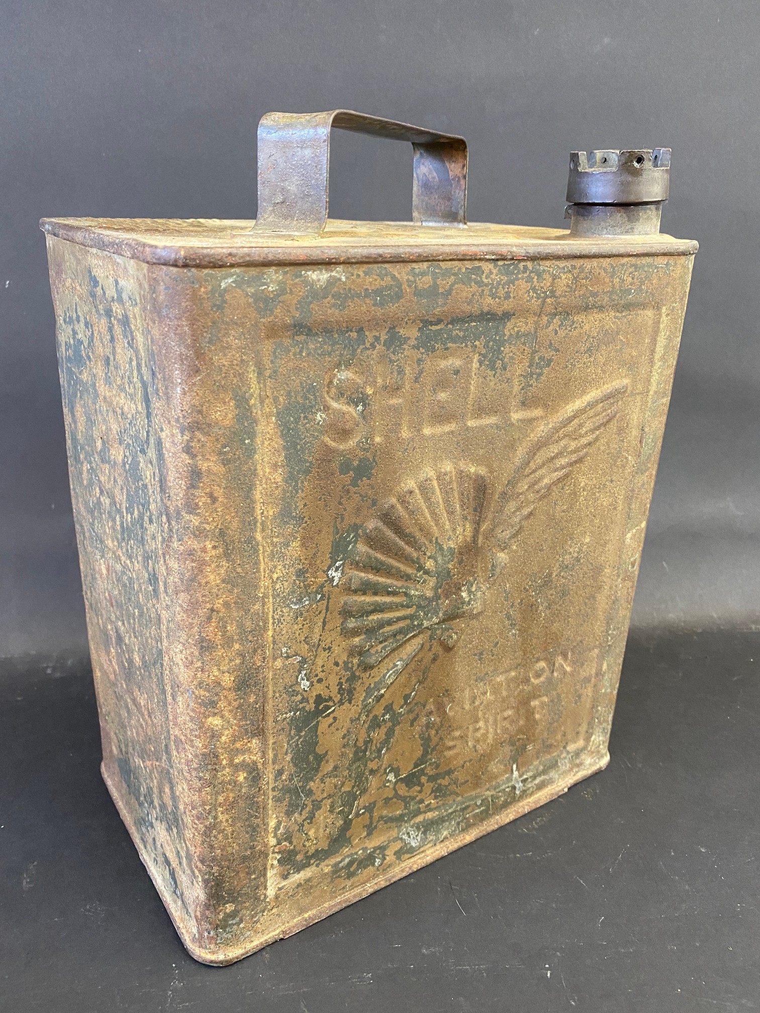 A Shell Aviation Spirit two gallon petrol can by Valor, dated 1933, in original condition. - Image 2 of 4