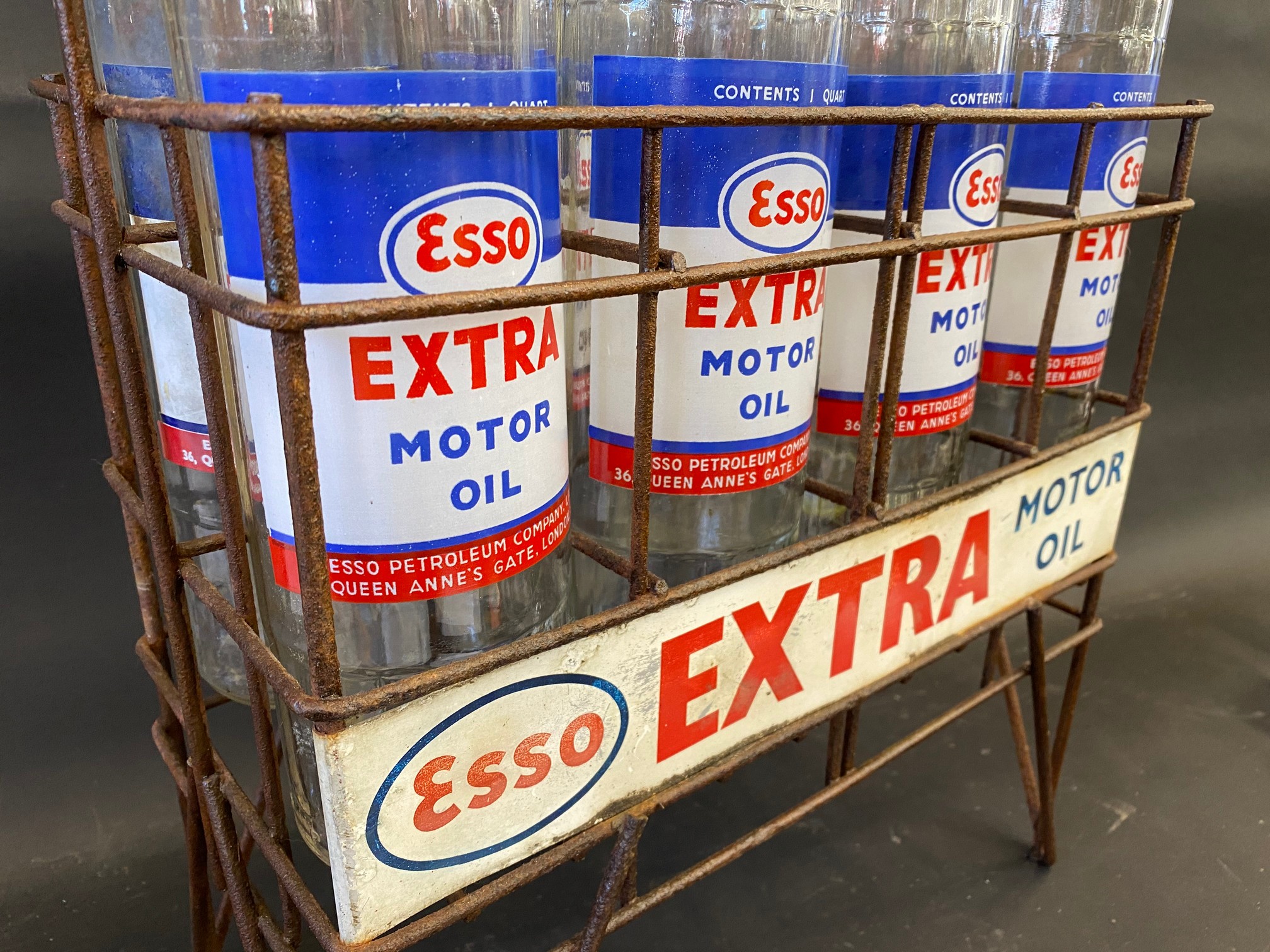 An Esso Extra Motor Oil eight division garage forecourt crate with eight correct glass bottles - Image 2 of 3