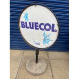 A Smiths Bluecol garage forecourt sign on stand.