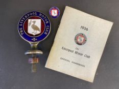 A rare Liverpool Motor Car club badge, in red and blue enamel, sold with a matching lapel badge