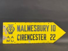 An AA & Motor Union double sided directional enamel sign by Franco, pointing to Malmesbury and