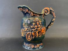 A large ceramic jug depicting a lady and a gentleman riding a tandem bicycle, made by Shorter & Sons