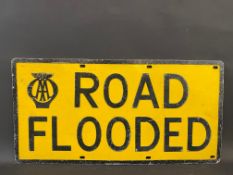 An AA Road Flooded embossed aluminium road sign, by Hills of London, 24 x 12".