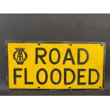 An AA Road Flooded embossed aluminium road sign, by Hills of London, 24 x 12".